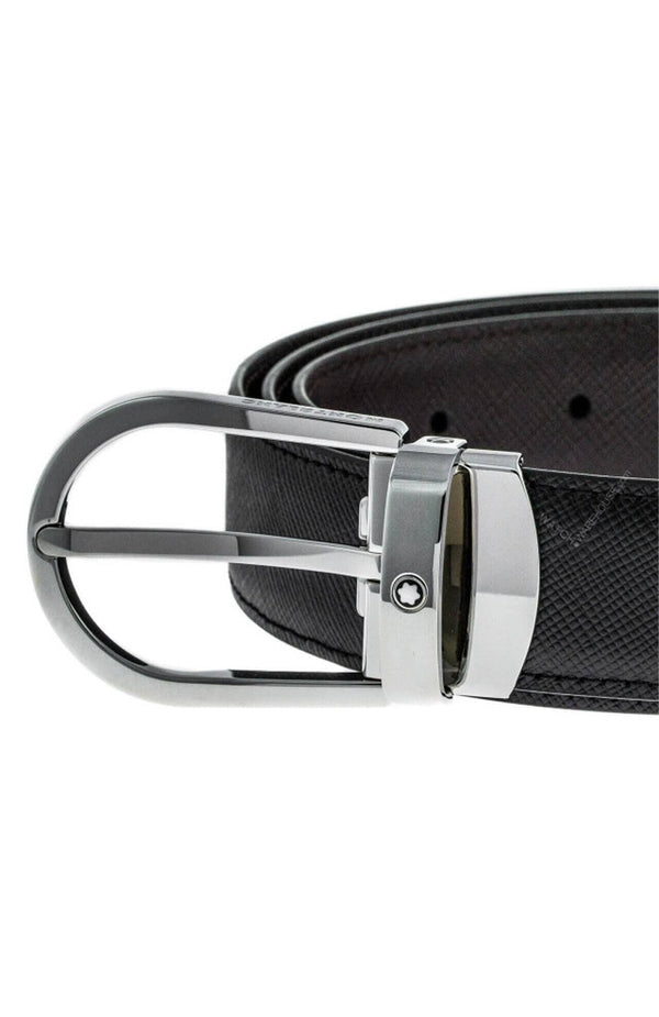 Montblanc Horseshoe buckle black/brown 30 mm reversible leather belt Stainless