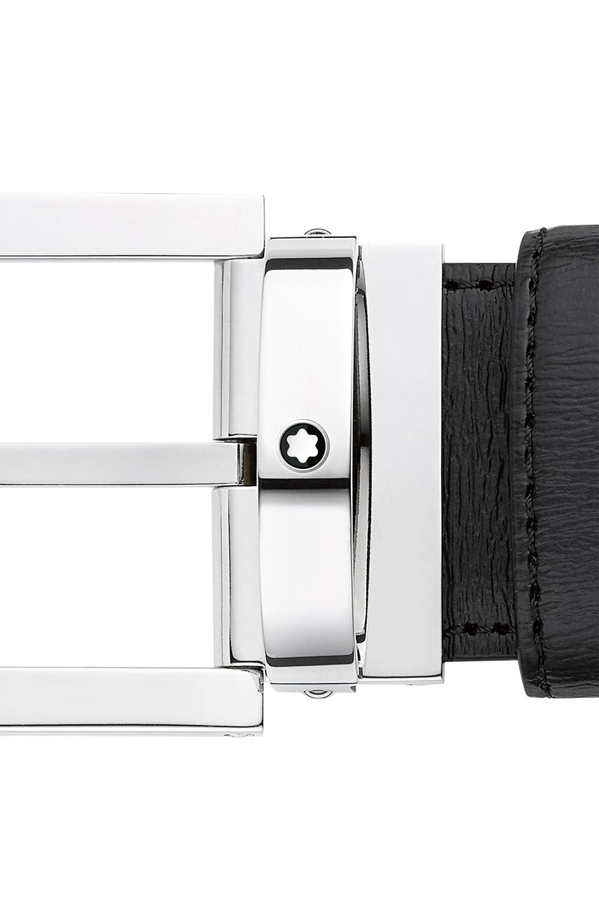 حزام جلدي مستطيل من مونت بلانك أسود مقاس 35 مم