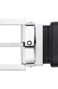 حزام جلدي مستطيل من مونت بلانك أسود مقاس 35 مم