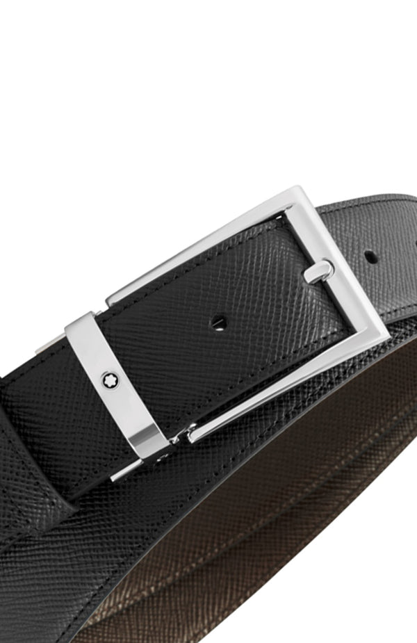 حزام جلدي قابل للعكس من مونت بلانك أسود/بني مقاس 35 مم