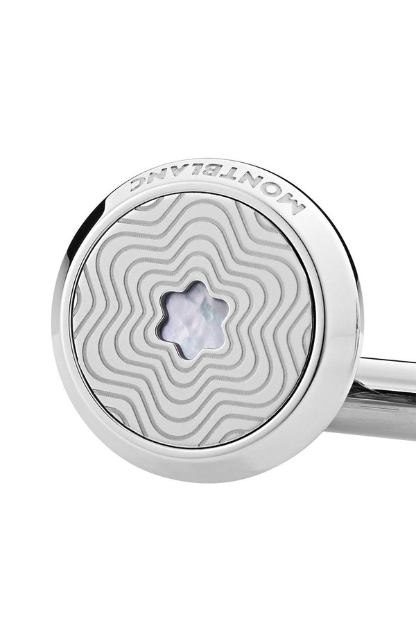 أزرار أكمام مون بلان دائرية من الفولاذ المقاوم للصدأ بنمط نجمة متفجرة وشعار ثلجي من عرق اللؤلؤ