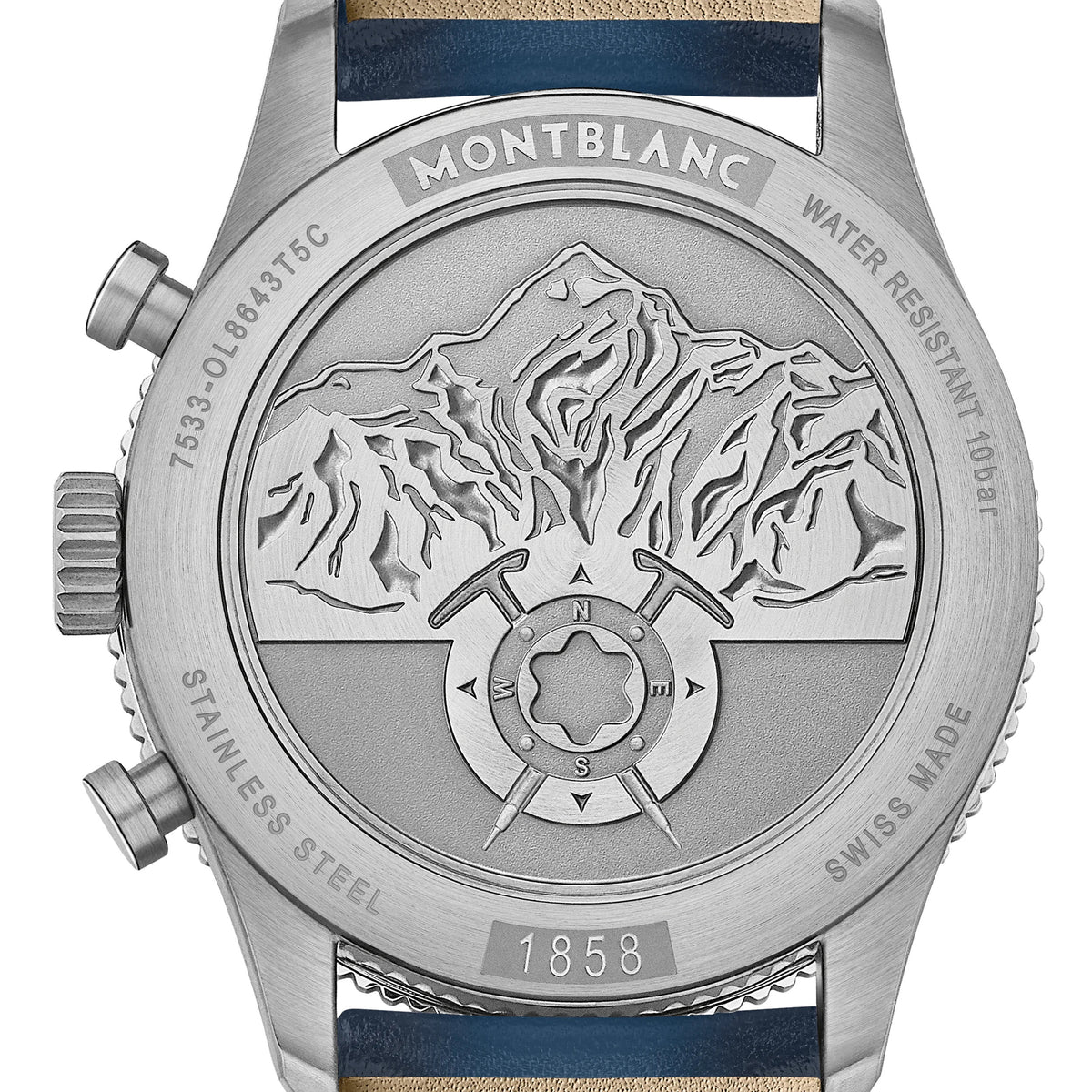 ساعة مونت بلانك 1858 كرونوغراف أوتوماتيكية بمينا زرقاء