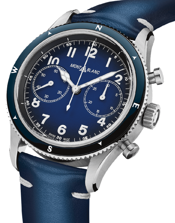 ساعة مونت بلانك 1858 كرونوغراف أوتوماتيكية بمينا زرقاء