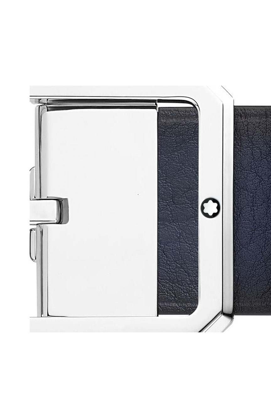 حزام جلدي قابل للعكس من مونت بلانك أزرق/أسود مقاس 35 مم