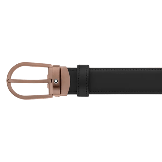 حزام جلدي من مونت بلانك بمشبك حدوة الحصان باللون الأسود مقاس 30 مم