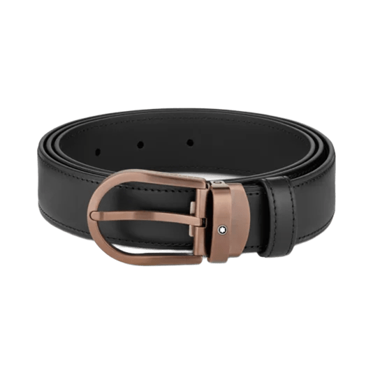 حزام جلدي من مونت بلانك بمشبك حدوة الحصان باللون الأسود مقاس 30 مم
