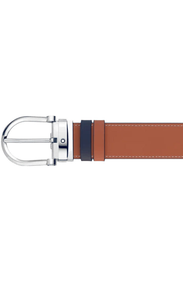 Montblanc Horseshoe buckle blue/tan 35 mm reversible leather belt