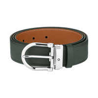 حزام جلدي قابل للعكس من Montblanc Horseshoe باللون الأخضر/البني مقاس 35 مم