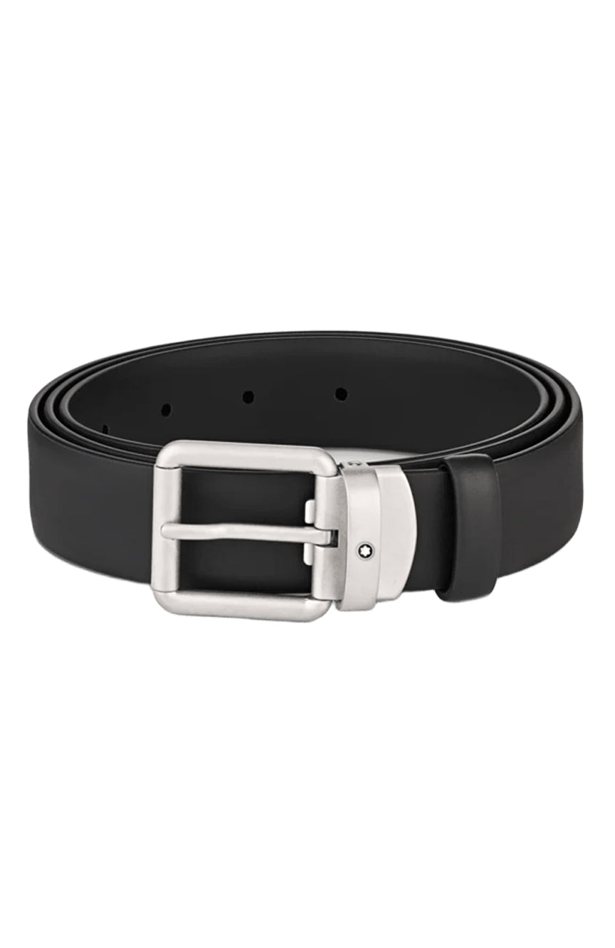 حزام جلدي مونت بلانك أسود مقاس 30 مم