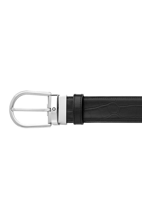 Montblanc Horseshoe buckle printed black/plain black 35 mm reversible leather belt