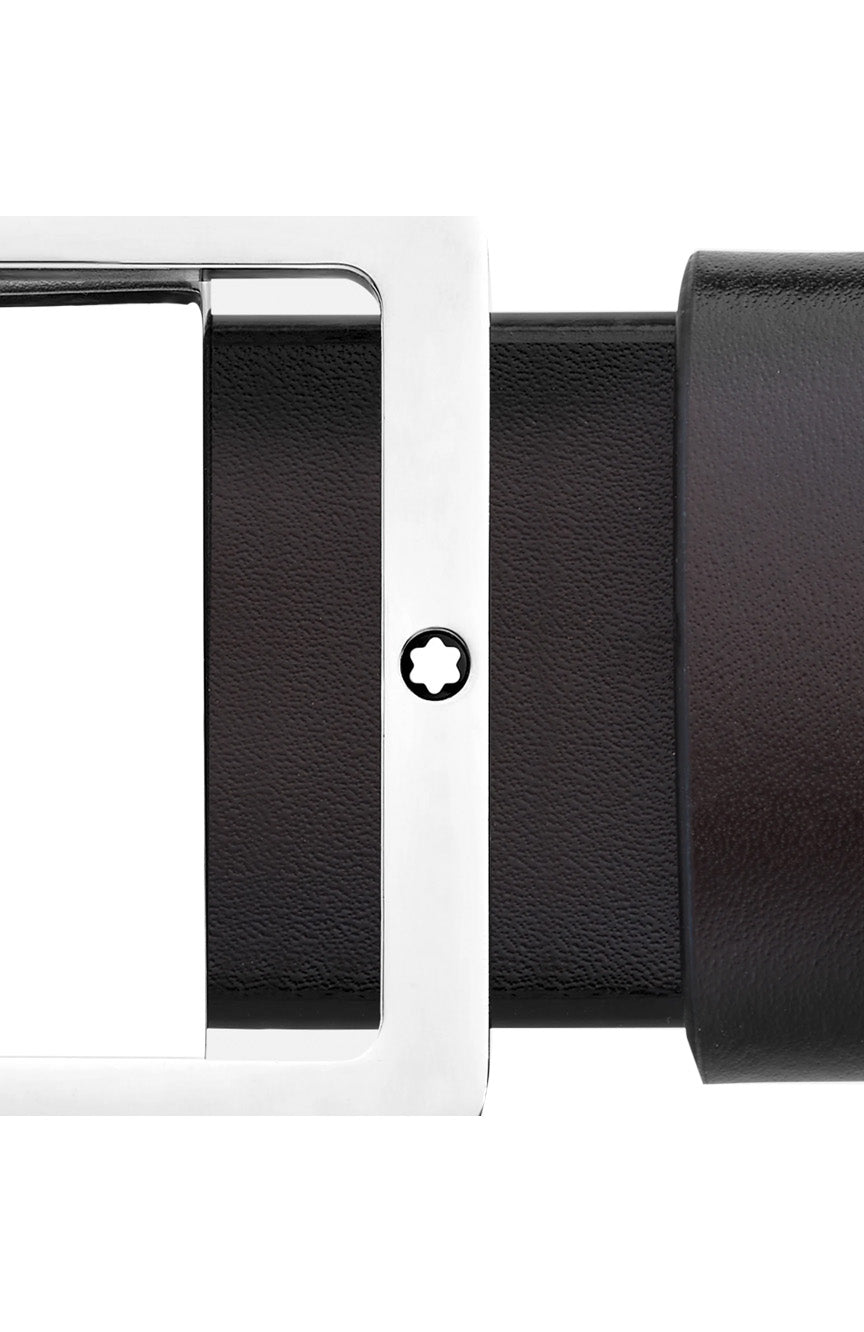 حزام جلدي مستطيل من مونت بلانك بني/رمادي مقاس 35 مم قابل للعكس