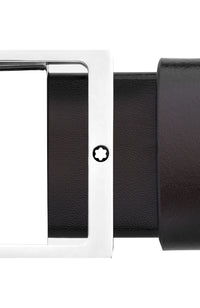 حزام جلدي مستطيل من مونت بلانك بني/رمادي مقاس 35 مم قابل للعكس