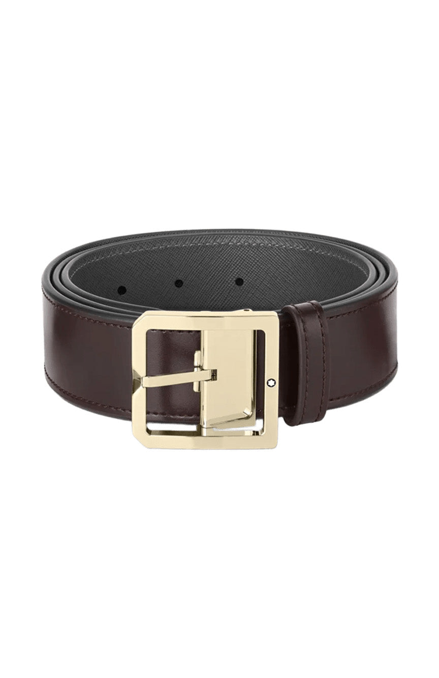 حزام جلدي قابل للعكس من مونت بلانك بني داكن/رمادي مقاس 40 مم