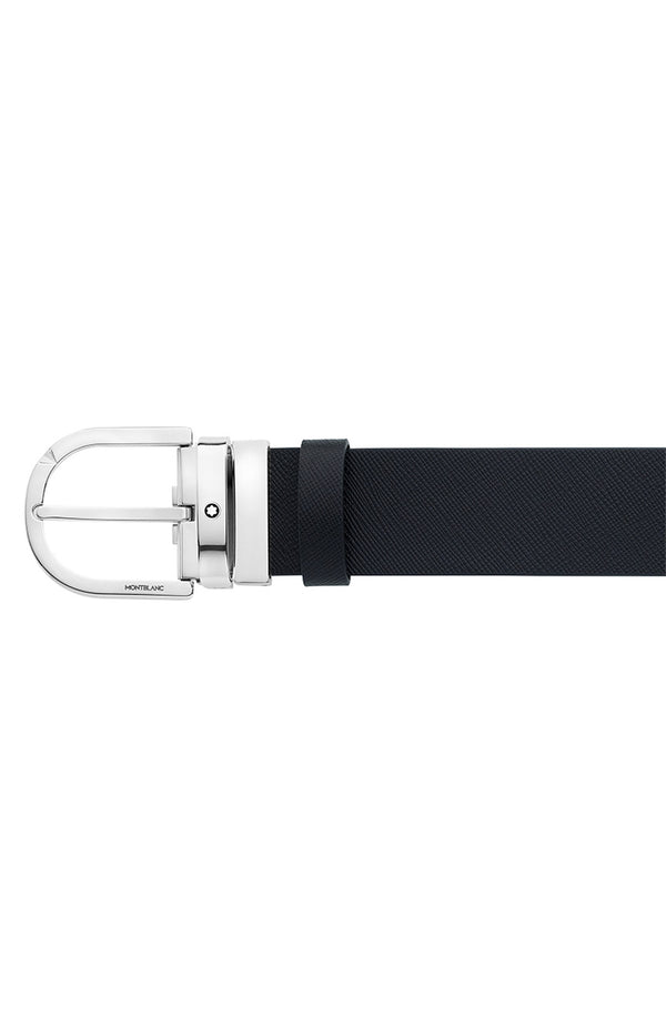 Montblanc Horseshoe buckle printed black/mosto 35 mm reversible leather belt