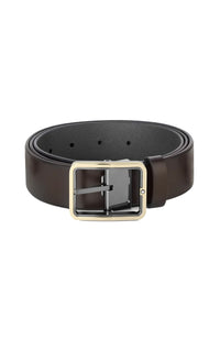 حزام جلدي قابل للعكس من مونت بلانك بني/رمادي مقاس 35 مم