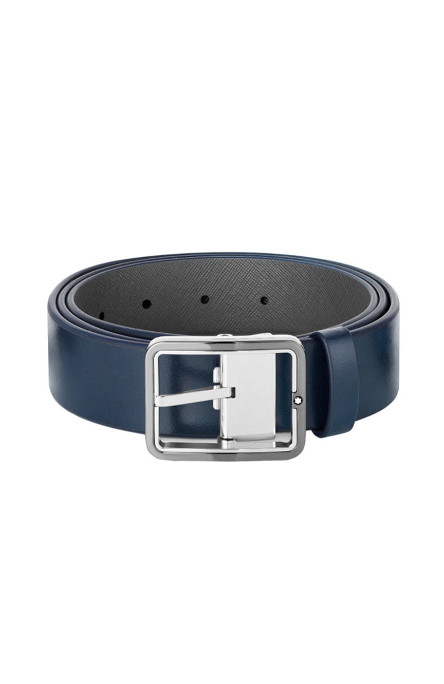 حزام جلدي قابل للعكس من مونت بلانك أزرق/رمادي مقاس 35 مم