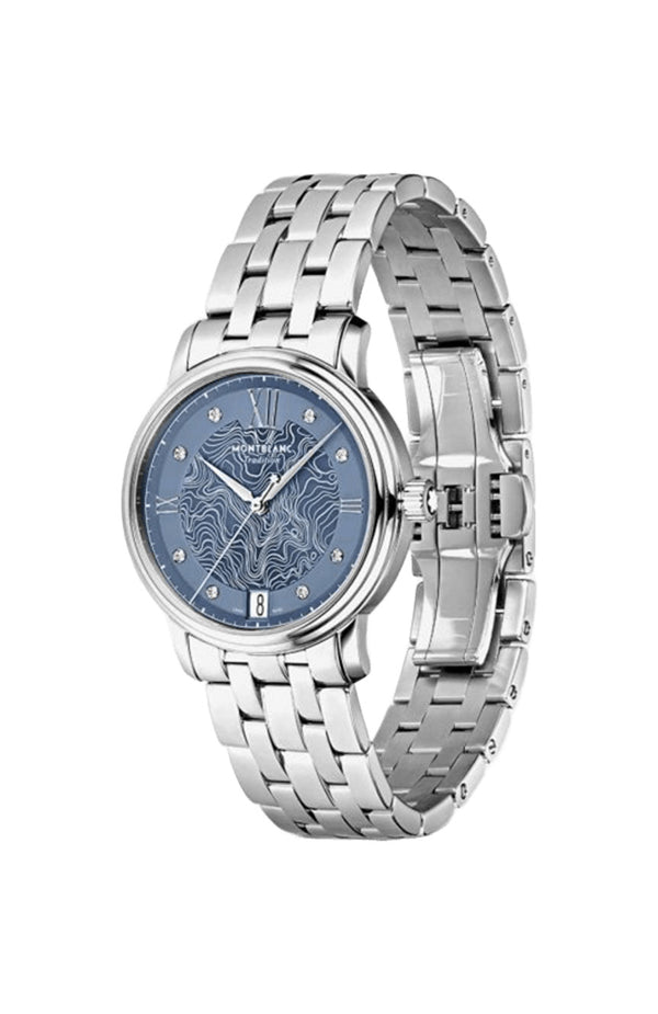 ساعة مونت بلانك للسيدات تراديشن أوتوماتيكية بمينا زرقاء