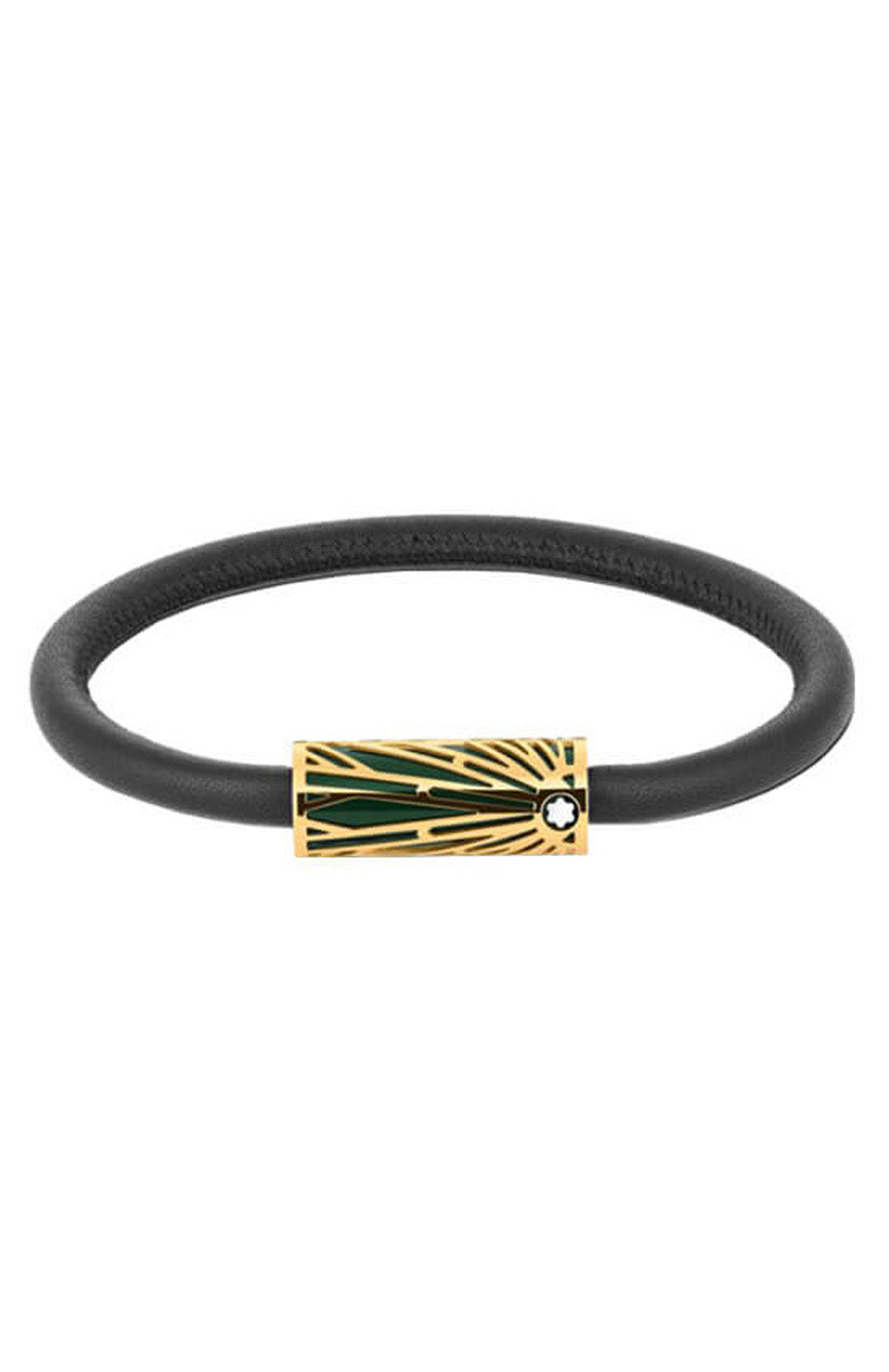 Montblanc Bracelet Meisterstuck Origins Green Steel, Leather Yellow Steel Black Calf Leather