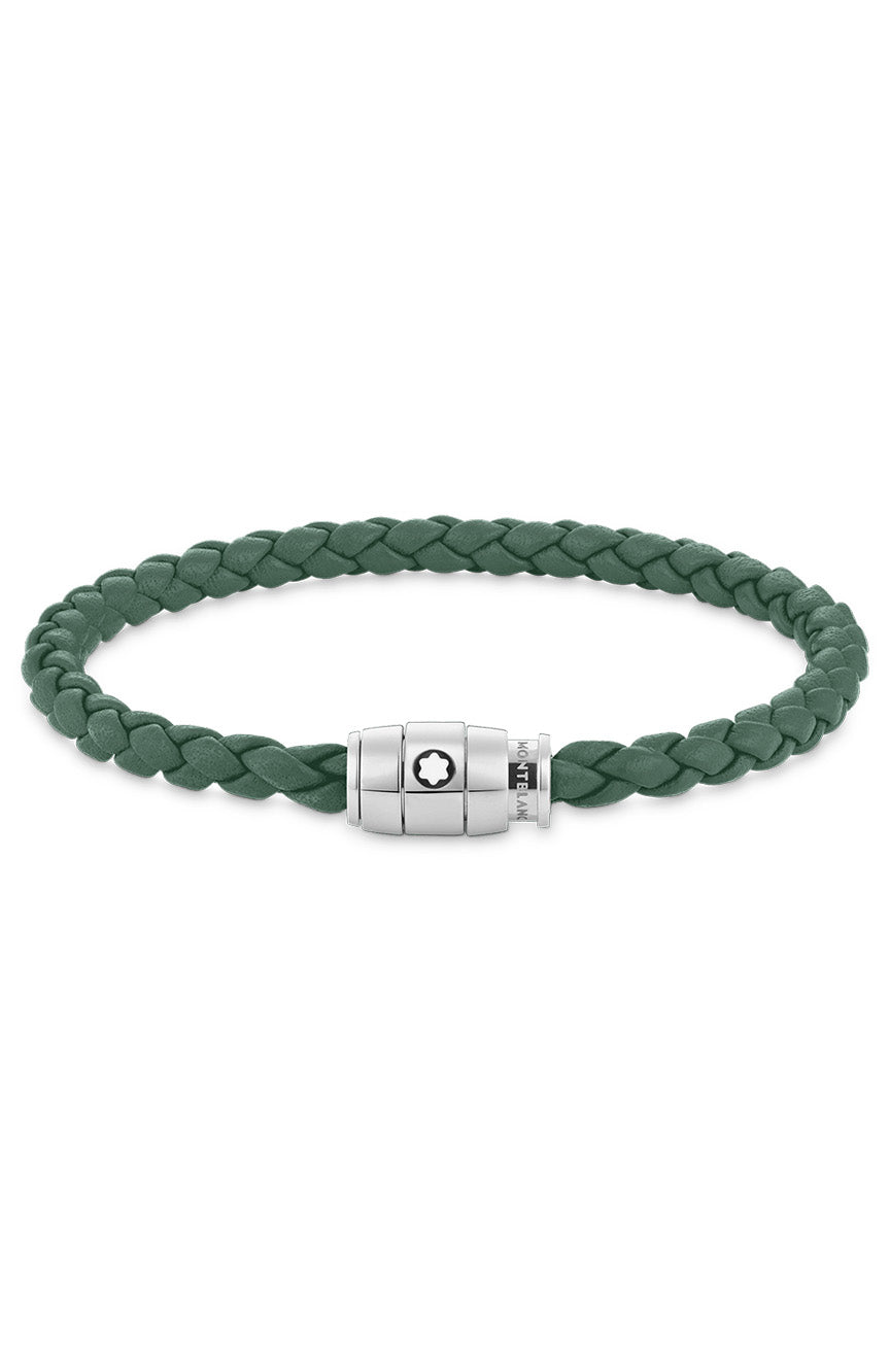 Montblanc Bracelet 3 Rings Closing Pewter steel, leather White steel Green Calf Leather