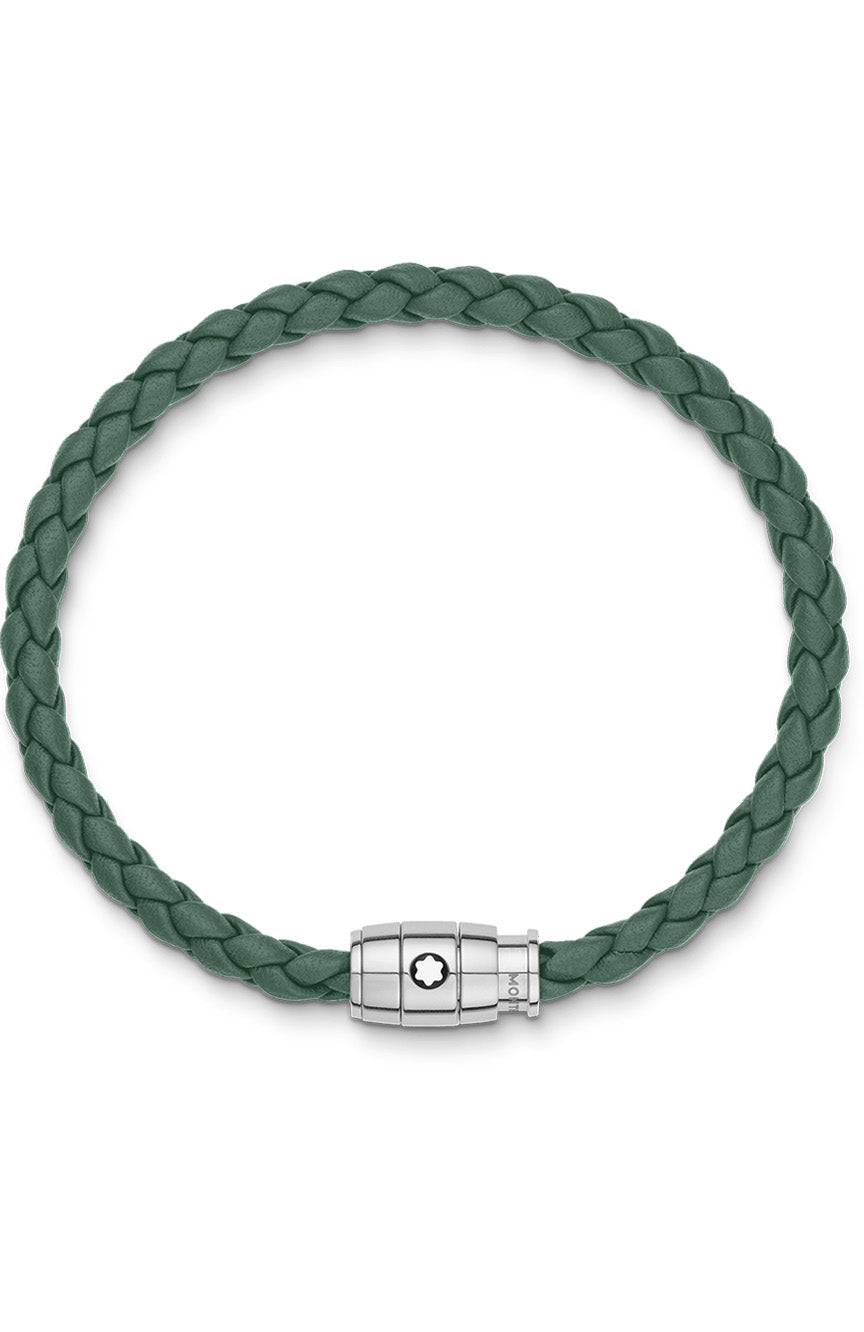 Montblanc Bracelet 3 Rings Closing Pewter steel, leather White steel Green Calf Leather