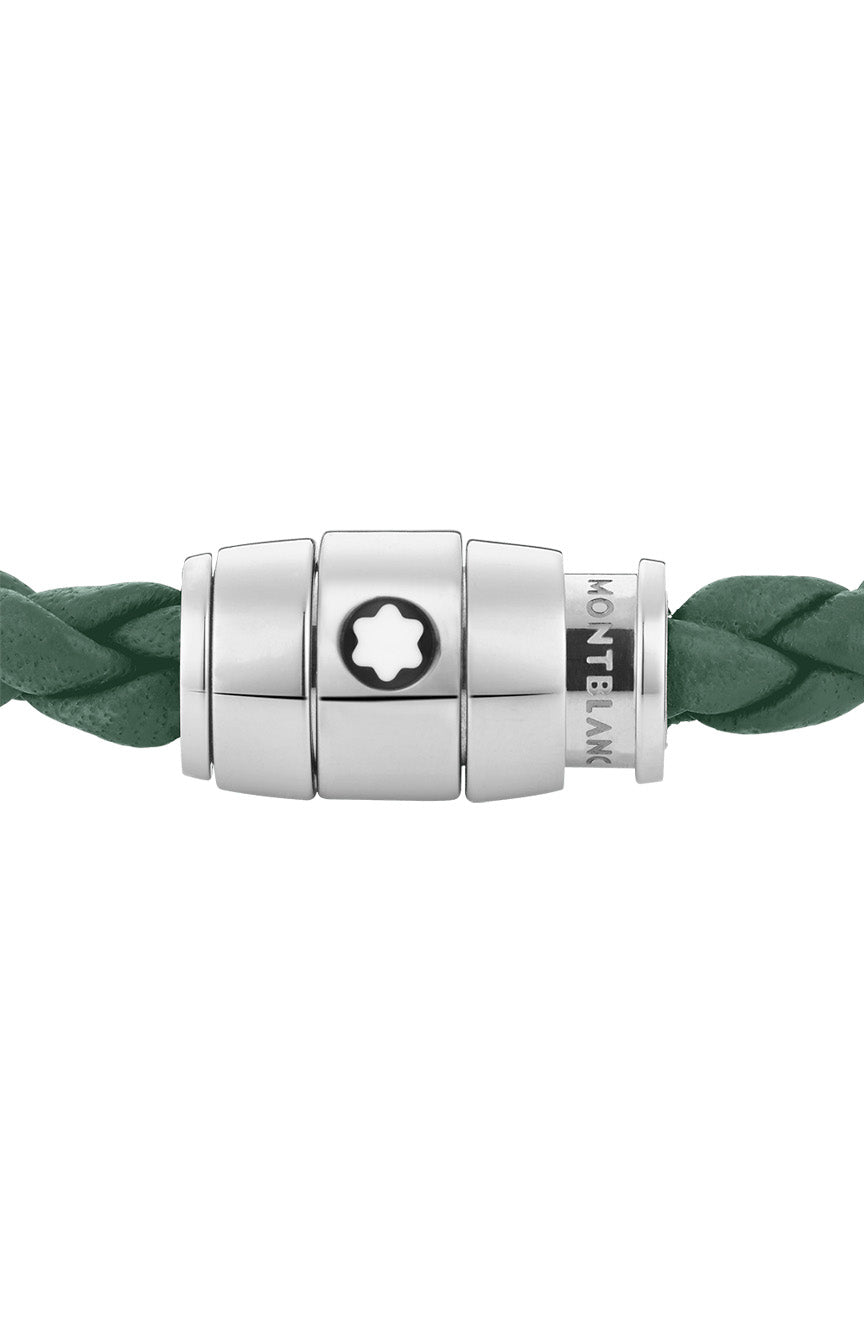 Montblanc Bracelet 3 Rings Closing Pewter steel, leather White steel Green Calf Leather