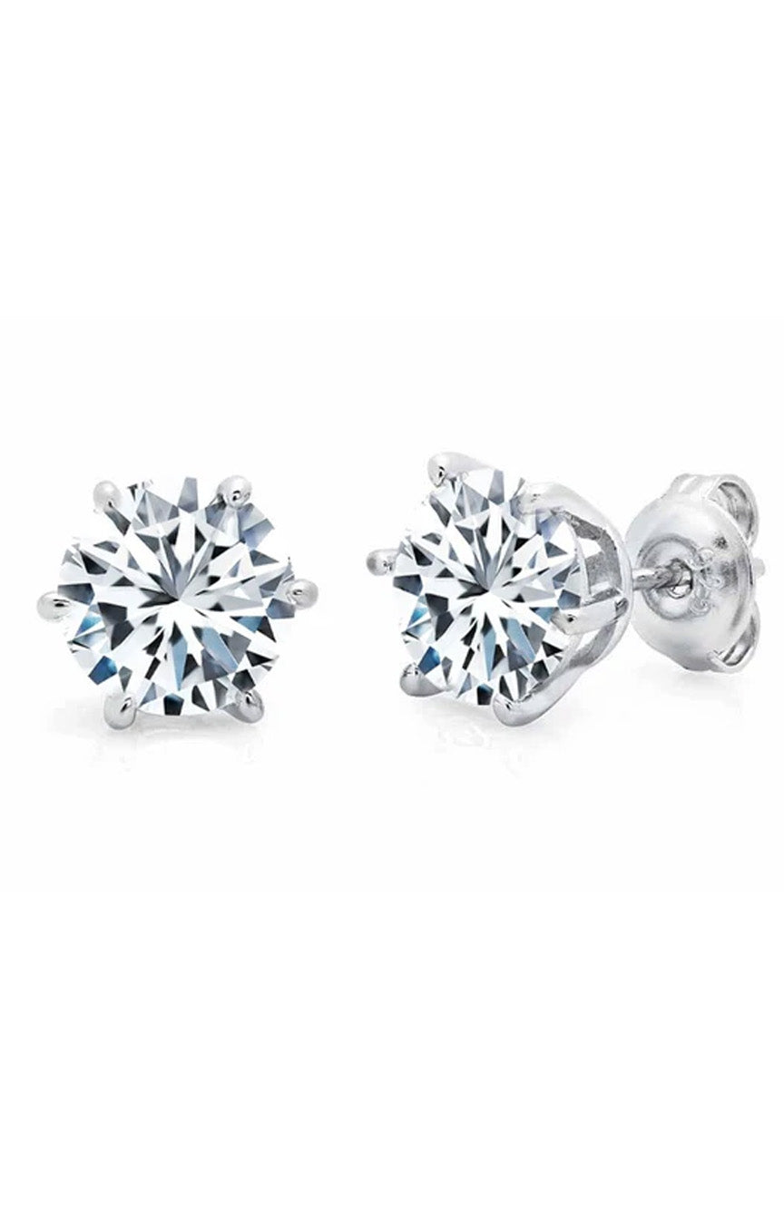 Crislu Solitaire Brilliant Stud Earrings - 6 Prong Finished In Pure Platinum