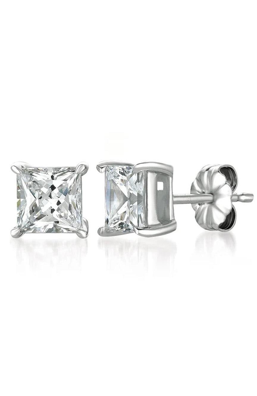 Crislu Solitaire Princess Stud Earrings Finished In Pure Platinum - 3.0 Cttw