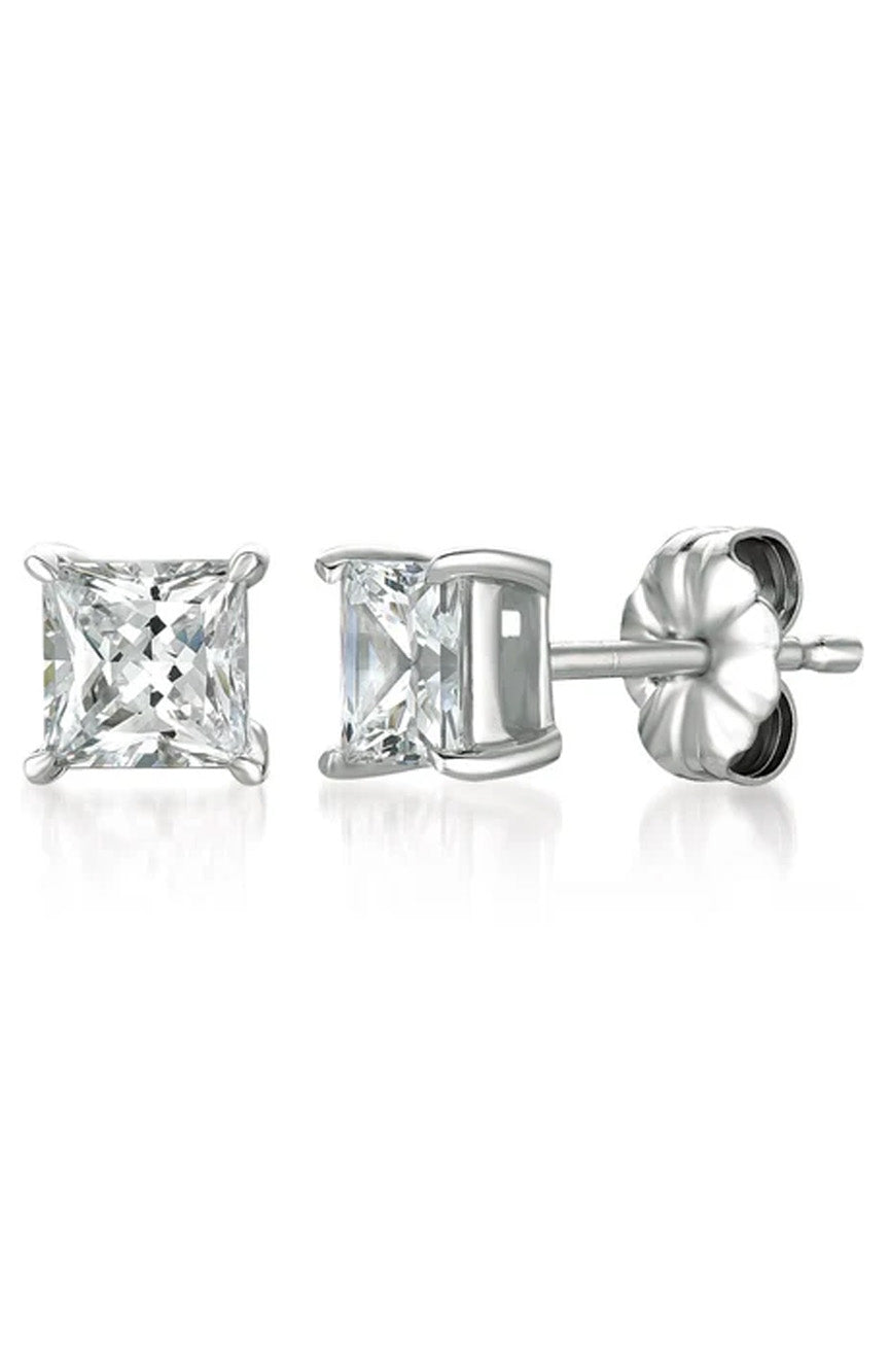 Crislu Solitaire Princess Stud Earrings Finished In Pure Platinum - 1.5 Cttw