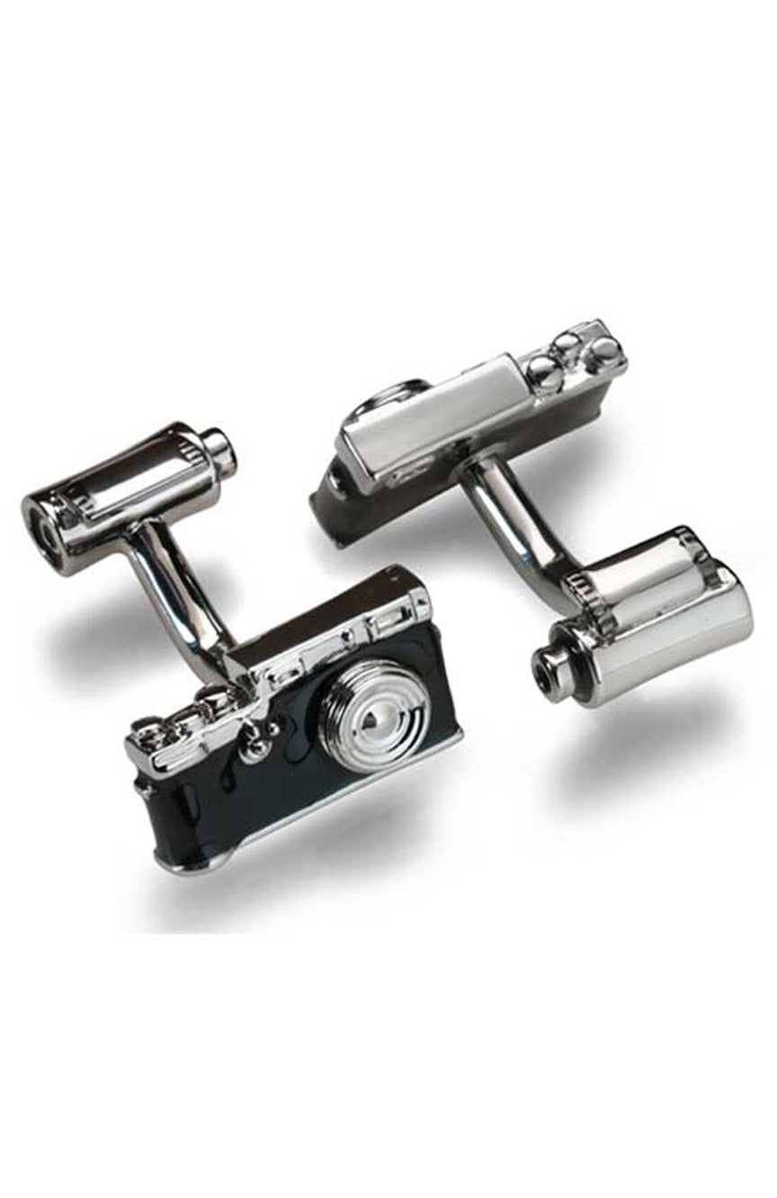 Babette Wasserman Retro Camera And Film Cufflinks, Black