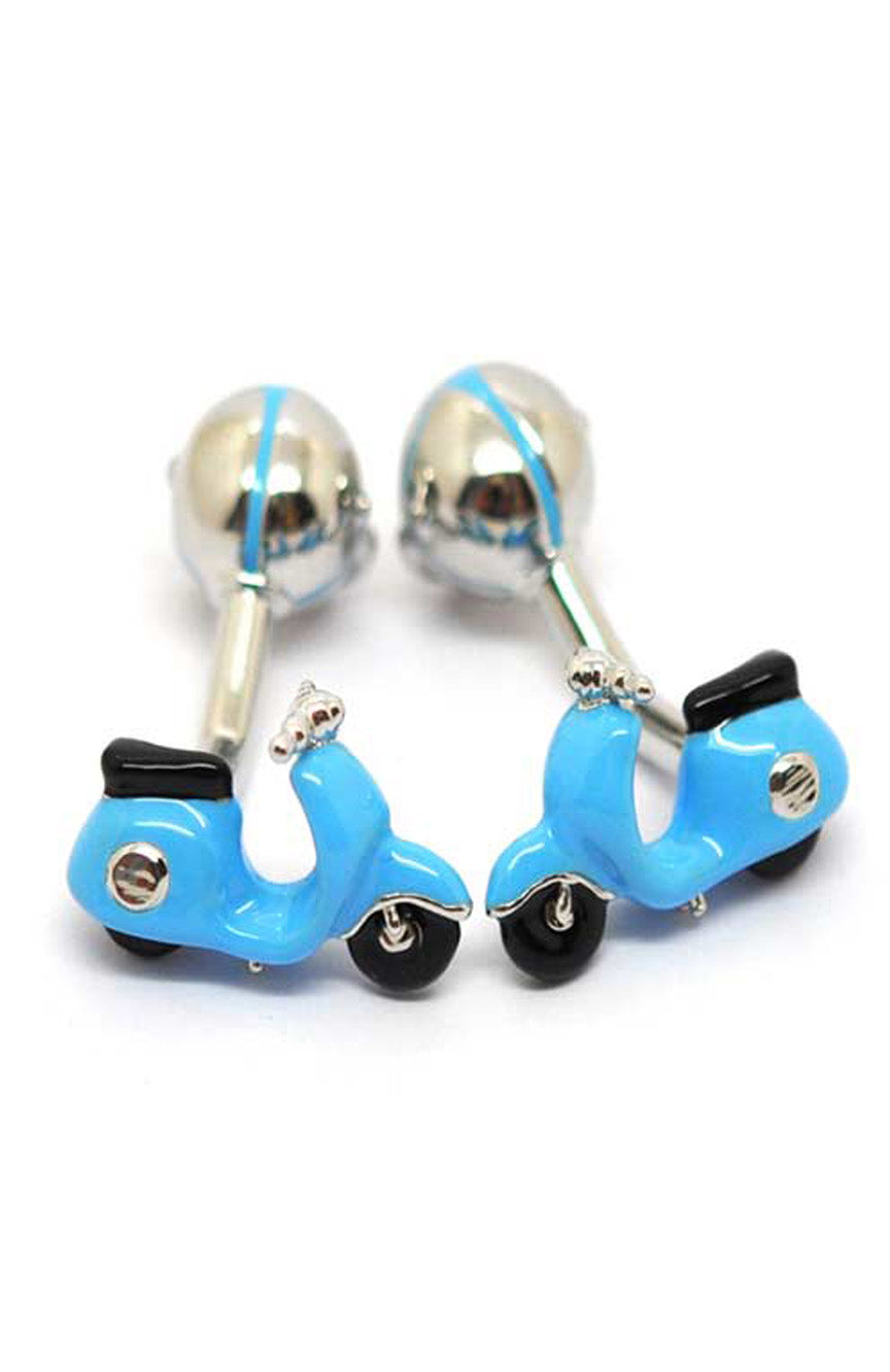 Babette Wasserman Retro Vespa and Helmet Cufflinks, Light Blue - Base Metal and Enamel