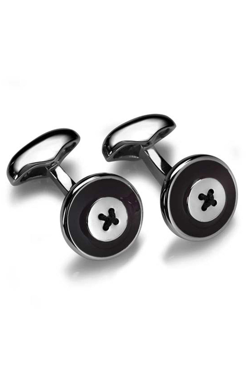 Babette Wasserman Enamel Button Cufflinks, Black - Base Metal, Enamel, Cord