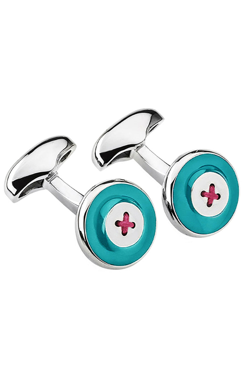 Babette Wasserman Enamel Button Cufflinks, Turquoise - Base Metal, Enamel, Cord