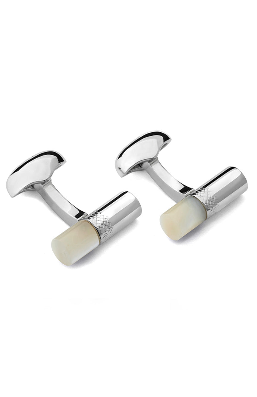 Babette Wasserman Stone Bar Cufflinks, Mother of Pearl - Base Metal, Rhodium Plated, Mother of Pearl