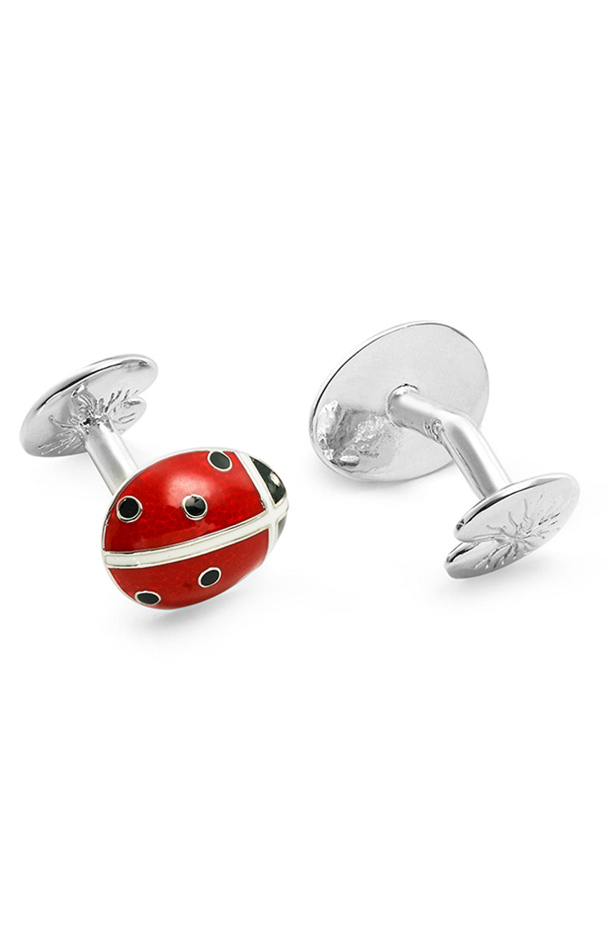 Babette Wasserman Ladybug Cufflinks, Red - Base Metal, Rhodium Plated, Red Enamel