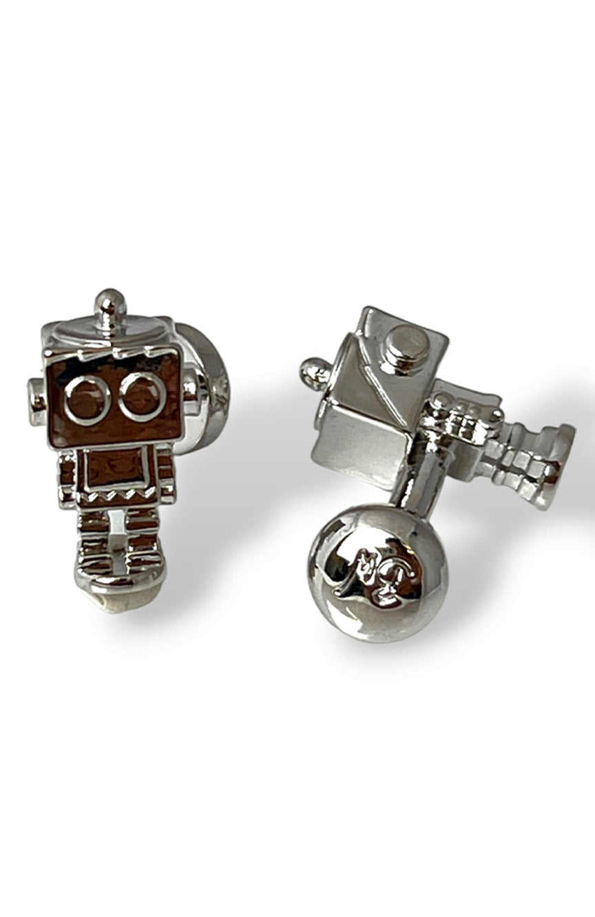 Babette Wasserman Robot Cufflinks, Rhodium - Base Metal, Rhodium Plated