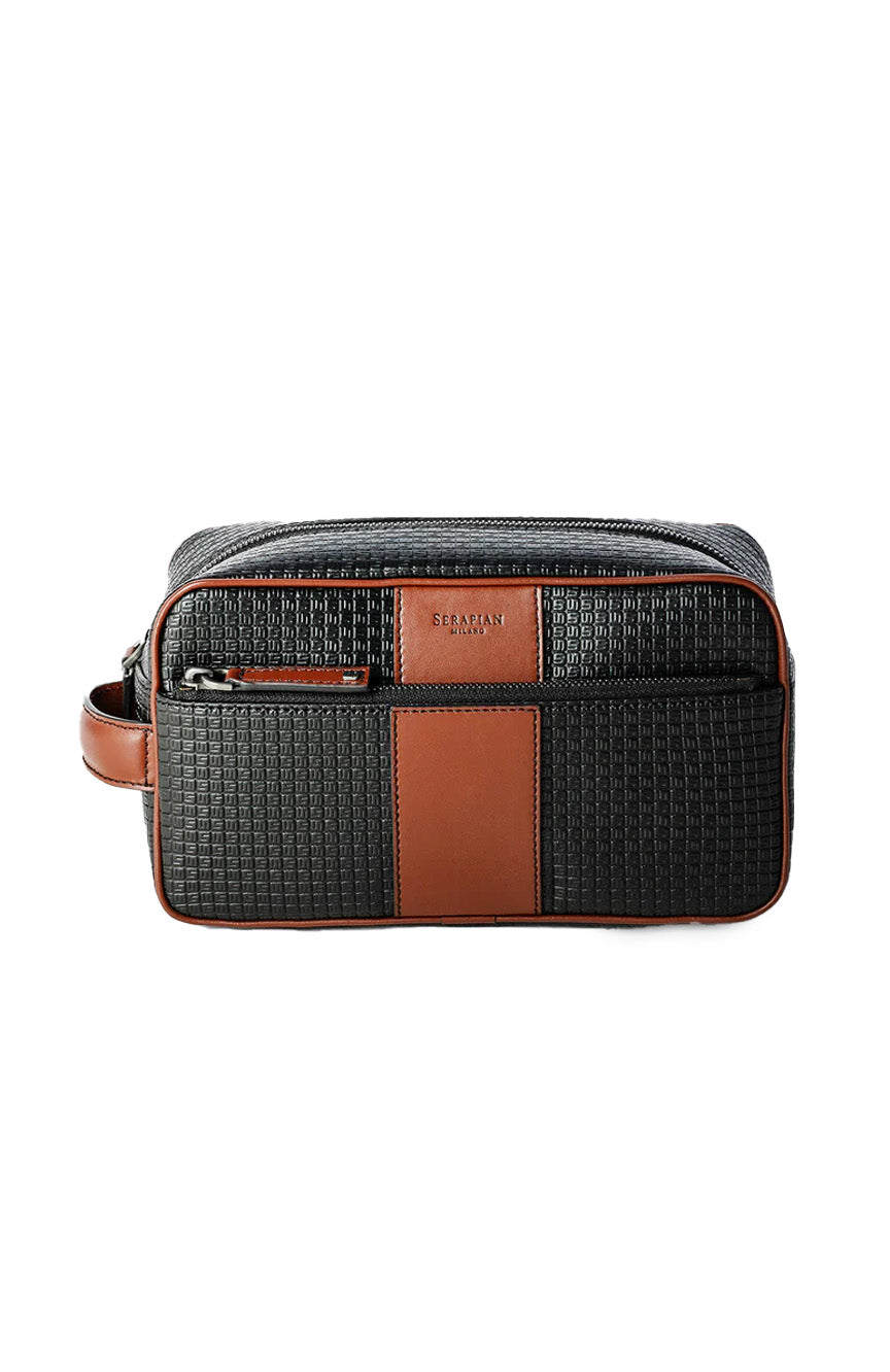 Serapian Wash Bag Stepan 72 Black/Cuoio