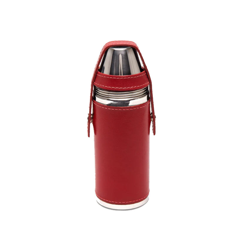 Ettinger Sterling 8Oz Hunters Flask With 4 Cups Red