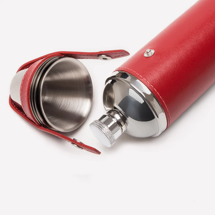 Ettinger Sterling 8Oz Hunters Flask With 4 Cups Red