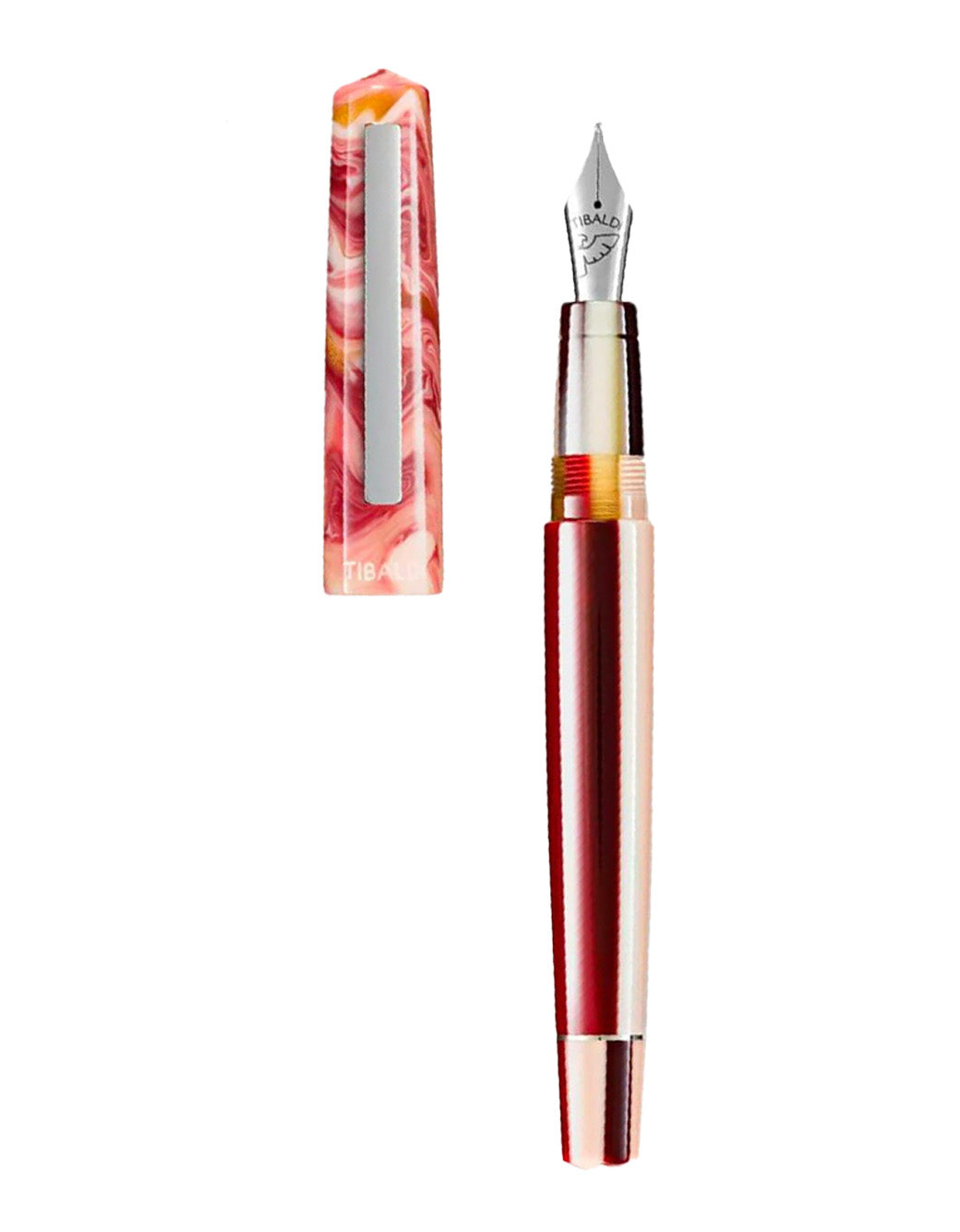 Tibaldi Russet Red Resin Fountain Pen With Stainless Steel Trim Broad Nib
